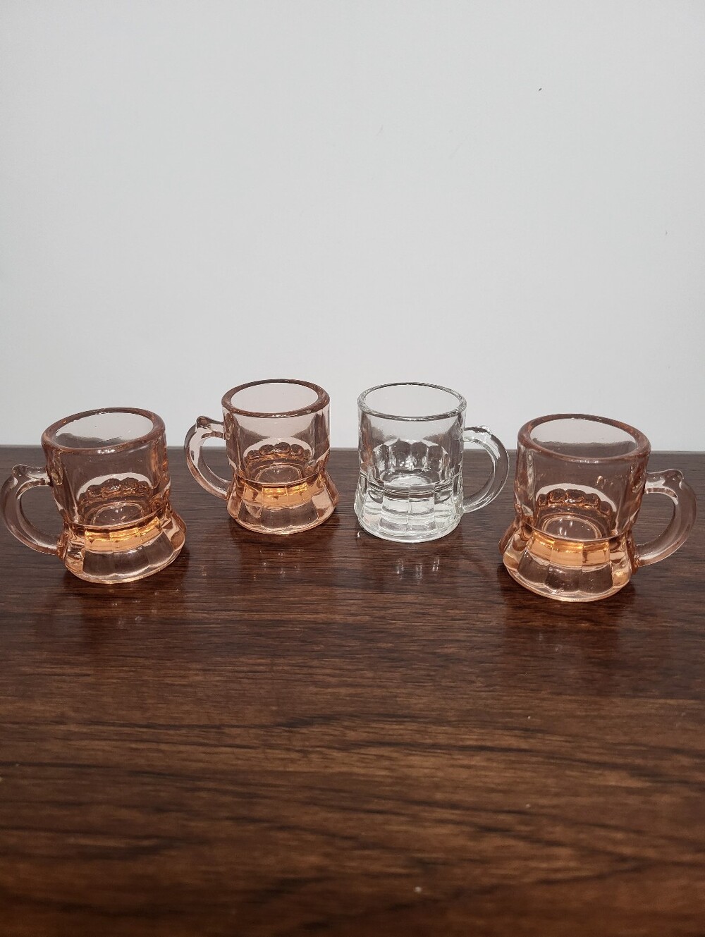Vintage Federal Depression Glass Set of 4 Clear Pink Mini Beer Mug Shot Glass